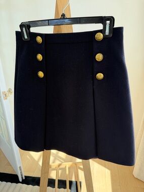 J. Crew Navy A-Line Skirt with Gold Buttons